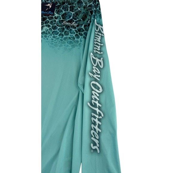 Bimini Bay Outfitters Turqoise Shirt  XL Turtle Pattern Fade Fishing NWT - Picture 5 of 10